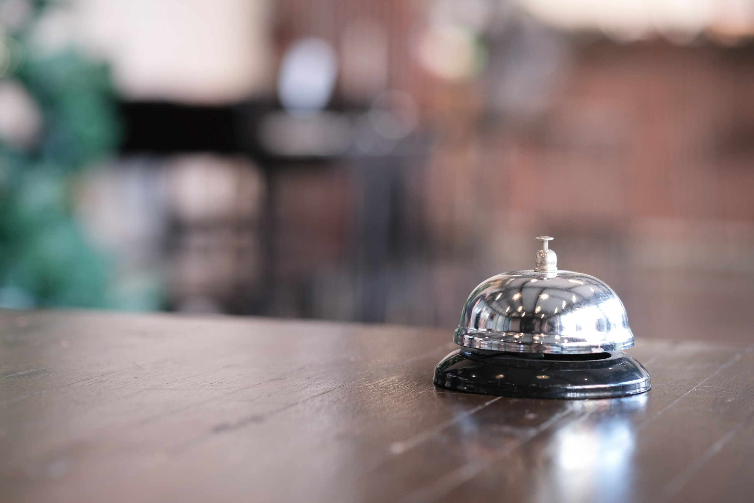 Hotel reception counter desk with service bell